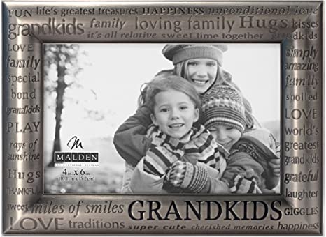 Malden International Designs Modern Pewter Metal Diecast Grandkids Expressions Picture Frame, 4x6, Silver