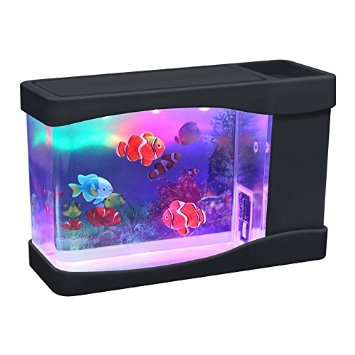 Lightahead® Artificial Fish MINI (9 X 4.8 x 3.5 Inches) Led Aquarium Multi Colored Led Swimming Fish Tank with Bubbles.