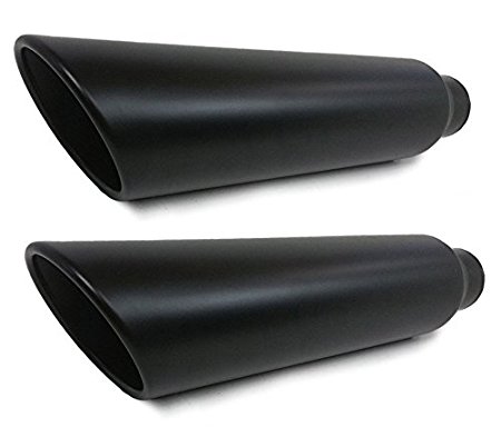 PAIR OF TWO POWDER COATED BLACK UNIVERSAL EXHAUST TIPS 4"