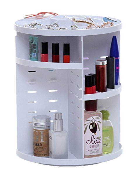 Everteco Makeup Organizer 360 Rotating Spinning Acrylic Cosmetics Storage Revolving Makeup Storage Case Large Capacity for Cosmetics Lotions Bathroom (White)