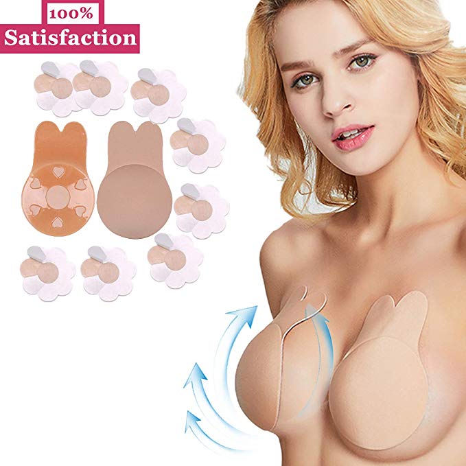 Women Strapless Adhesive Bra Invisible Silicone Push Up Breast Lift Nipple Covers Pasties Backless Sticky Bars(1 Pair)