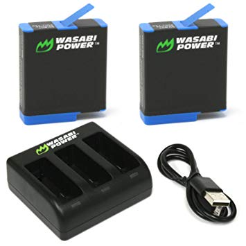 Wasabi Power Battery (2-Pack) and Triple Charger for GoPro HERO8 Black, HERO7 Black, HERO6 Black, HERO5 Black, Hero (2018 Model)