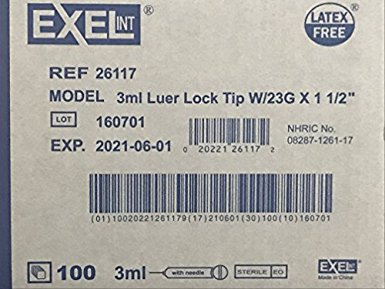3ml Luer Lock Tip Syringe with 23g 1 1/2" Needles 100 per box