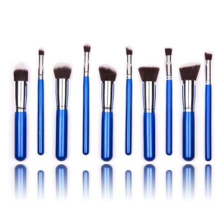 Unimeix 10 Pcs Premium Synthetic Kabuki Makeup Brush Set Cosmetics Foundation Blending Blush Eyeliner Face Powder Brush Makeup Brush Kit (Blue Silvery)