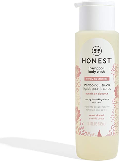 The Honest Company Gently Nourishing Sweet Almond Shampoo   Body Wash, Tear Free Baby Shampoo   Body Wash, Naturally Derived Ingredients, sulfate & Paraben Free Baby Wash, 18 Fl. Oz