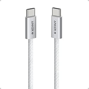 Anker Zolo USB C to USB C Cable, Braided and Dirt-Free Type C Fast Charging Cable, Slim Connector, for iPhone 16 Series, MacBook (240W) (White, 3ft)