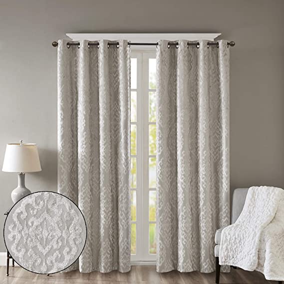 Blackout Curtains for Bedroom , Luxury Grommet Champagne Window Curtains for Living Room Family Room , Mirage Damask Fabric Grommet Black Out Window Curtain for Kitchen, 50X108, 1-Panel Pack