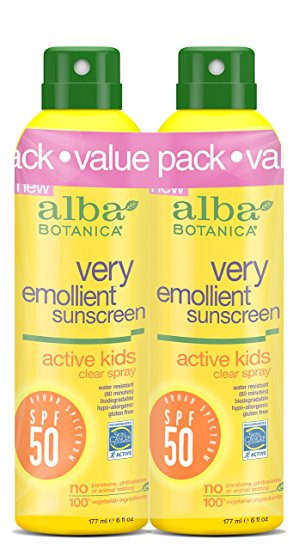 Alba Botanica Very Emollient SPF 50 Active Kids Clear Spray, 2 Count