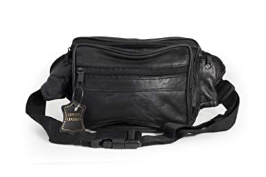 NEW Black Leather Fanny Pack- Mens Waist Belt Bag -Womens Purse Hip Pouch Travel