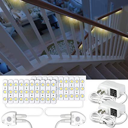 Amagle Motion Sensor Night Light,52.49ft DIY LED Stair Lights Strip with Automatic Shut Off Timer,Dimmable 60Leds LED Module Light Kits for Staircase,Stair,Kitchen,Bedroom,Home Decor(Soft White,3000K)