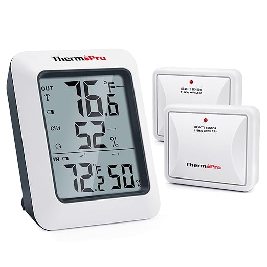 ThermoPro TP60-2 Digital Hygrometer Indoor Outdoor Thermometer Wireless Temperature and Humidity Gauge Monitor Room Thermometer with 500ft/150m Range Humidity Meter