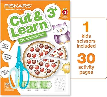 Fiskars Cut & Learn Kids Activity Book and Training Scissors - Gifts for Kids - Ages 3