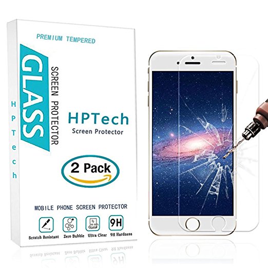 iPhone 7 Screen Protector , [2-Pack] HPTech Apple iPhone 7, iPhone 6S, iPhone 6 Tempered Glass 9H Hardness, Crystal Clear, Bubble Free, 3D Touch Compatible with Lifetime Replacement Warranty