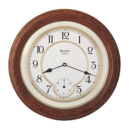 Bulova William 14" Round Oak Wall Clock