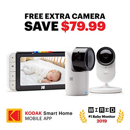 KODAK Cherish C525 Video Baby Monitor   C120 Additional Camera - with Mobile App - 5" HD Screen - Hi-res Baby Camera with Remote Tilt, Pan and Zoom Two-Way Audio, Night-Vision, Long Range