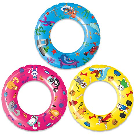 USA Toyz Pool Floats and Swimming Rings for Kids - 3 Pack Inflatable Pool Floats, Swim Rings, Beach Floats and Swim Tube Set w/ Original Designs (Dogs, Cats, Fish)