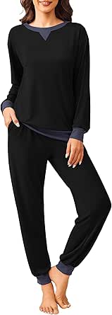 Ekouaer Pajamas Set Long Sleeve Pj Sets 2 Piece Jogger Pajama Sets Soft Sleepwear Loungewear for Women