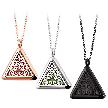 RoyAroma 3PCS Triangle Essential oil Diffuser Necklace Aromatherapy Pendant Jewelry, 23.6"Adjustable Chain Stainless Steel Perfume Necklace with 18PCS Felt Pads
