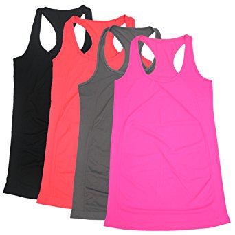 BollyQueena Women's Workout Camisole Round Neck Racerback Tank Tops 1,2,3,4 Packs