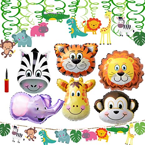 Supla VBS Safari Jungle Animals Hanging Decorations Green Safari Party Forest Animal Theme Supplies for Baby Shower Kids 1st Birthday Nursery School Classroom Bedroom Bathroom Table Ceiling Decor