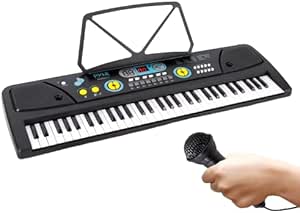 Pyle, Digital Portable 61 Key Piano, Learning Keyboard for Beginners w/Drum Pad, Recording, Microphone, Music Sheet Stand, Built-in Speaker-PKBRD6111.6, Black, (PKBRD6111.6)