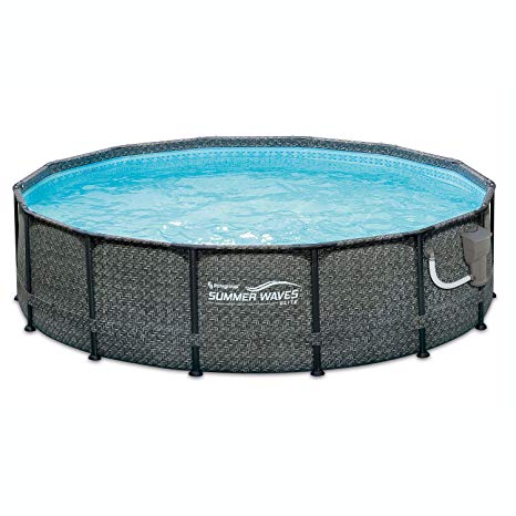 Summer Waves 14' x 48" Above Ground Frame Pool Set w/Pump, Dark Wicker