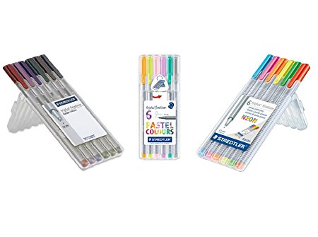 Staedtler Triplus Fineliner Pens 18-Color Pastel, Neon and Nature Color Pen Set