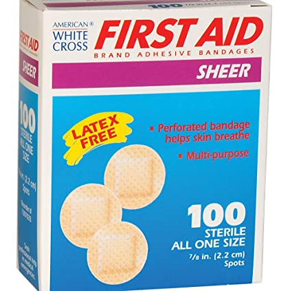 American White Cross Sheer Spots Adhesive Bandages, 7/8" Diameter, Box of 100