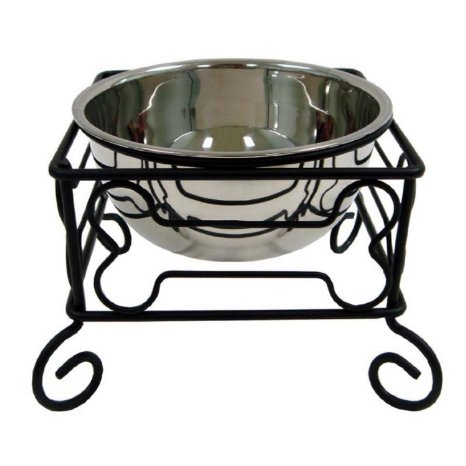 Hi-Rise Wrought Iron Chew Free Stand with Single Stainless Steel Bowl