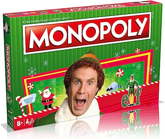 Elf Monopoly Board Game, Choose your festive token and advance to Santa's Workshop and Empire State Building, Save Christmas with Santa and reap the rewards, 2-6 player game for ages 8 plus