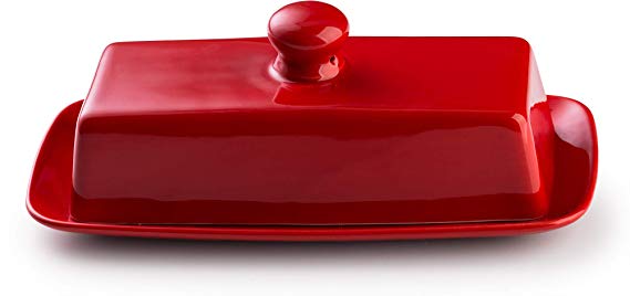 KooK Ceramic Butter Dish with Lid, Red