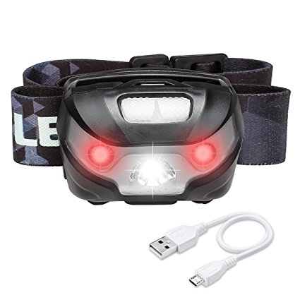 LE Rechargeable LED Headlamp with Red Light, Dimmable Headlight, 5 Modes,USB Cable Included, Hands Free LED Head Torch for Cyclists,Cycling,Running,Walking,Camping,Hiking,Fishing