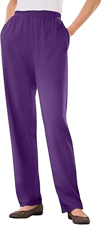 Woman Within Plus Size 7-Day Knit Straight Leg Pant Stretch Elastic Waist Petite & Tall