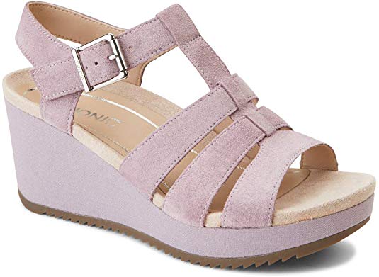 Vionic Women's Hoola Tawny T-Strap Wedge - Ladies Platform Sandal with Concealed Orthotic Arch Support