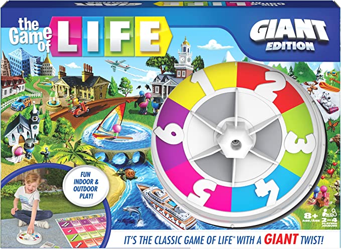 The Game of Life, Giant Edition Family Board Game Indoor/Outdoor Fun Game with Big Oversized Gameboard Cards Spinner, for Adults and Kids Ages 8 and up