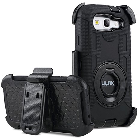 Galaxy S3 Case, S3 Case - ULAK KNOX ARMOR Heavy Duty Anti Slip Rugged Hybrid Rubber Shockproof Protection Hard Shell Cover for Samsung Galaxy S3 III i9300 with Belt Clip Holster Kickstand (Black)