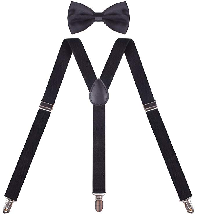 BODY STRENH Mens Suspenders and Pre Tied Bow Tie Set Y Shape