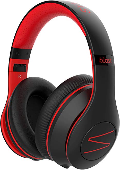 Symphonized Blast Wireless Headphones Bluetooth, Headphones Over Ear with Mic, Stereo Audifonos for Sport/Running/Workout/Gaming/TV (Red)
