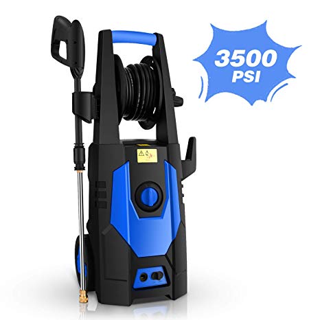 mrliance 3500PSI Electric Pressure Washer 2.0GPM Power Washer 1800W High Pressure Washer Cleaner Machine with Spray Gun, Hose Reel, Brush, and 4 Adjustable Nozzle (Blue)