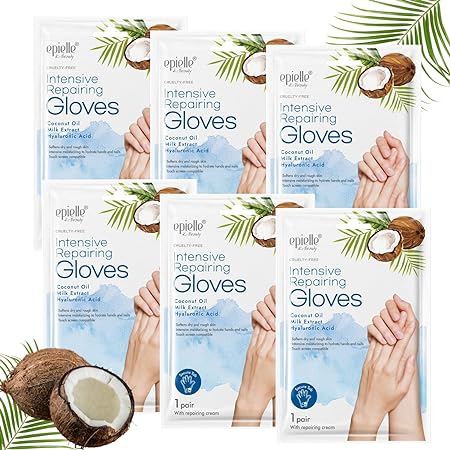 New Epielle Intensive Repairing Gloves (6 Pack) for Repairing Dry and Cracked Hands | Coconut Oil   Milk Extract   Hyaluronic Acid, Beauty Gifts | Skincare Gifts | New Years Gifts STOCKING STUFFERS!!