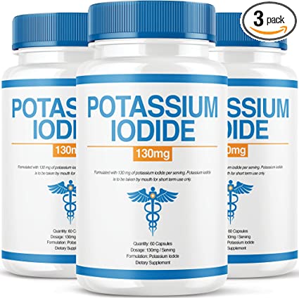 (3 Pack) Potassium Iodide Tablets 130 mg, KI Potassium Iodide Thyroid and Emergency Support, YODO Naciente Iodine Supplement Pills, USA Made (120 Capsules)