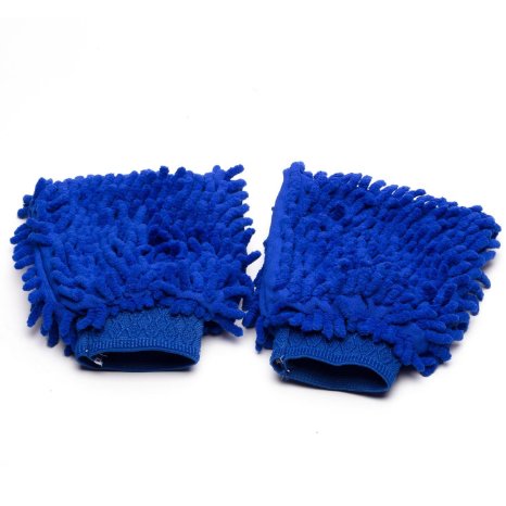 Car Wash Mitt，Lolldeal (2-Pack) Premium Chenille Microfiber Car Wash Mitt/Gloves for Car, Wood, Mirrors, Furniture & Glass (Blue)