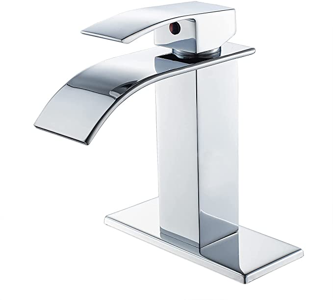 VOTON Chrome Bathroom Faucet Waterfall Single Handle Single Hole Bathroom Sink Faucet, Washbasin Faucet with Deck