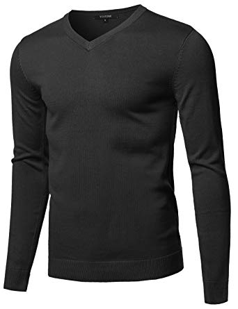 Youstar Men's Casual Solid Soft Knitted Long Sleeve V-Neck Sweater Top
