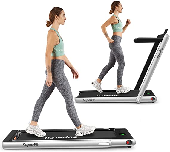 Goplus 2 in 1 Folding Treadmill, 2.25HP Under Desk Electric Treadmill, Installation-Free with Bluetooth Speaker, Remote Control and LED Display, Walking Jogging for Home Office Use