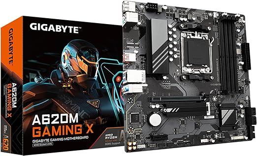 GIGABYTE A620M Gaming X (AM5/ LGA 1718/ AMD/ A620/ Micro ATX/ 5-Year Warranty/ DDR5/ PCIe 4.0 M.2/ PCIe 4.0/ USB 3.2 Gen1x2 Type-C/Realtek 1GbE LAN/Q-Flash Plus/PCIe EZ-Latch/Motherboard)