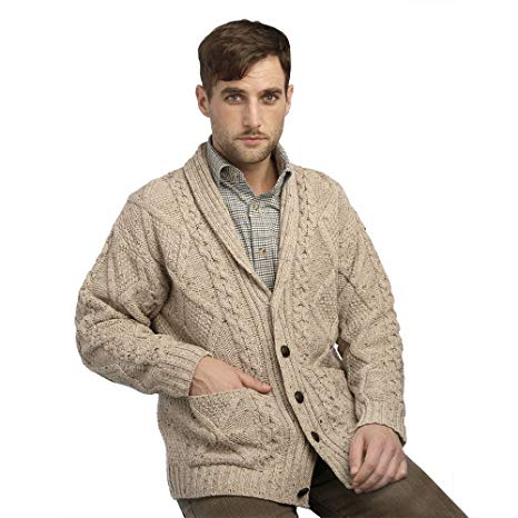 100% Irish Merino Wool Aran Button Men's Sweater by Westend Knitwear