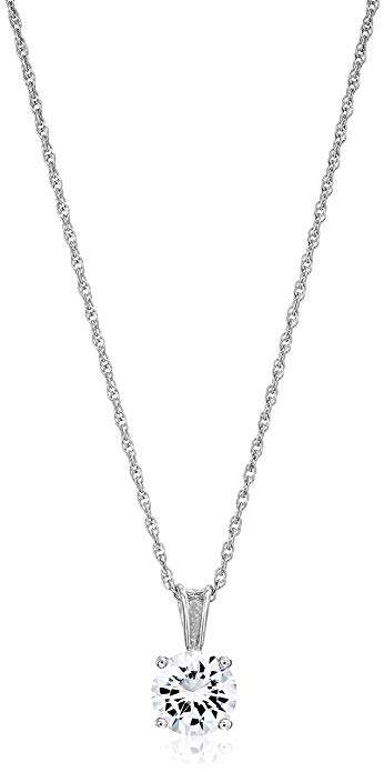 Amazon Essentials Plated Sterling Silver Cubic Zirconia Round Cut Solitaire Pendant Necklace, 18"