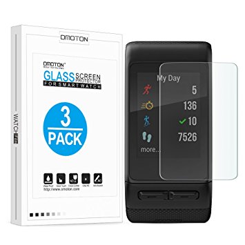 Garmin Vivoactive HR Screen Protector [3 Pack], OMOTON Tempered Glass Screen Protector for Garmin Vivoactive HR [9H Hardness] [Crystal Clear] [Scratch Resist] [No-Bubble]