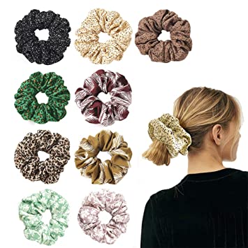 9 Pack Super Size Hair Scrunchies Soft Flowered Cotton Hair Ties Elastic Hair Bands Scrunchy Hair Accessories for Women or Girls Max to 15 in